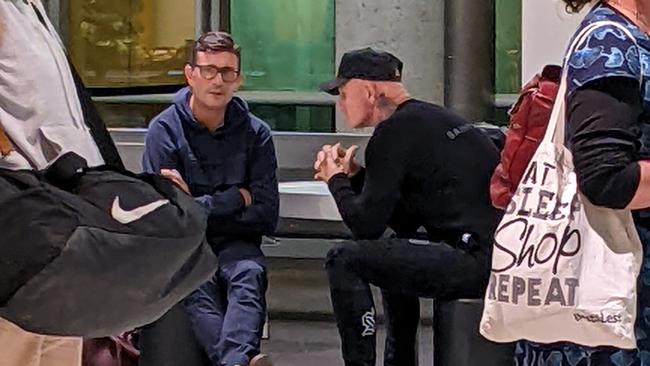 Nick "The Knife" Forbes (right) with his lawyer Michael Gatenby at Brisbane Airport before flying to Darwin on Tuesday. Picture: David Clark