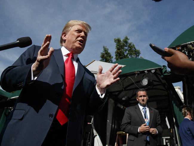 President Donald Trump speaks to reporters at the White House. Picture: AP
