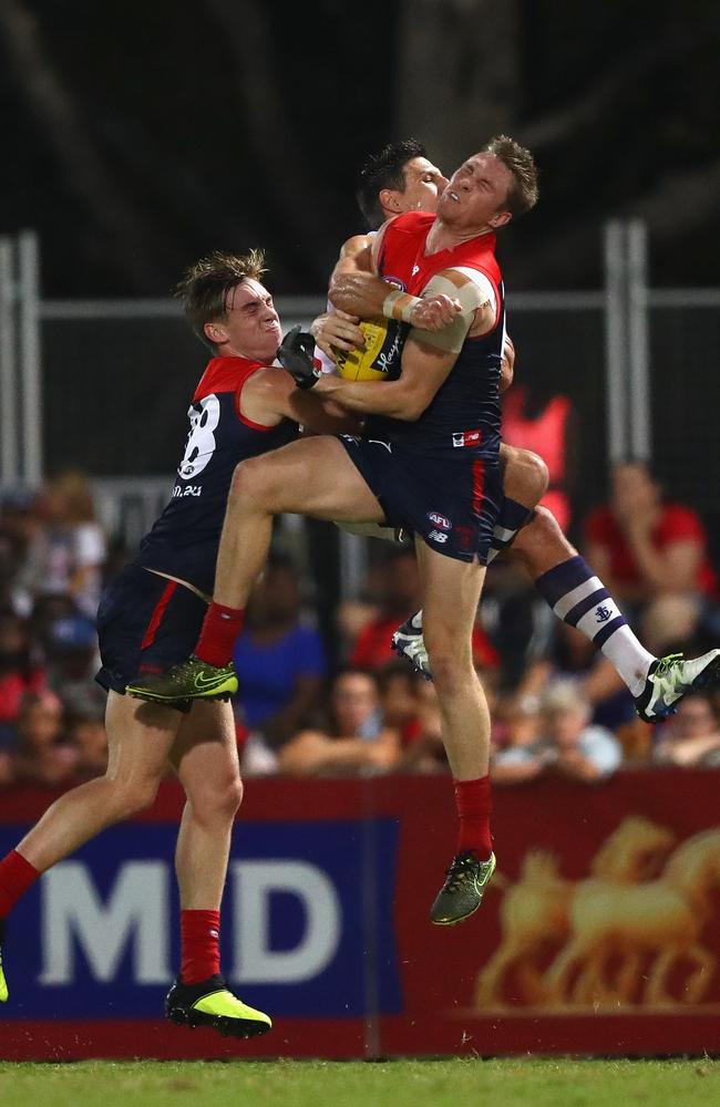 Tom McDonald racked up plenty of disposals in defence for Melbourne.