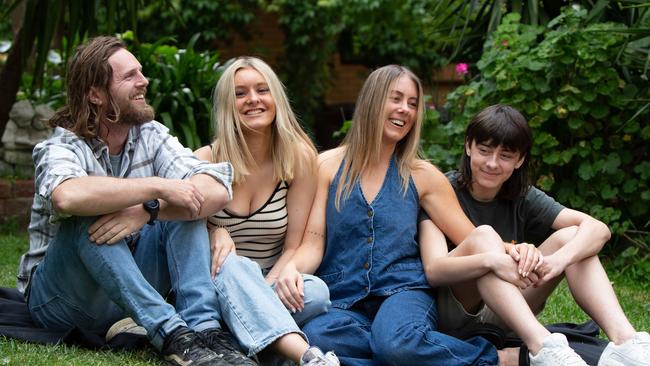 Happy Death - Sarah Waldron, husband Nick and her kids Baylee and Mitch at Home in Hawthorndene. October 30th 2023. Picture: Brett Hartwig