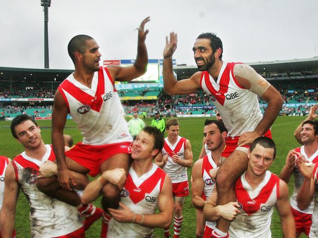 O’Loughlin and Goodes have worked extensively post their footballing careers to create pathways for Indigenous kids to reach their potential. Picture: Phil Hillyard
