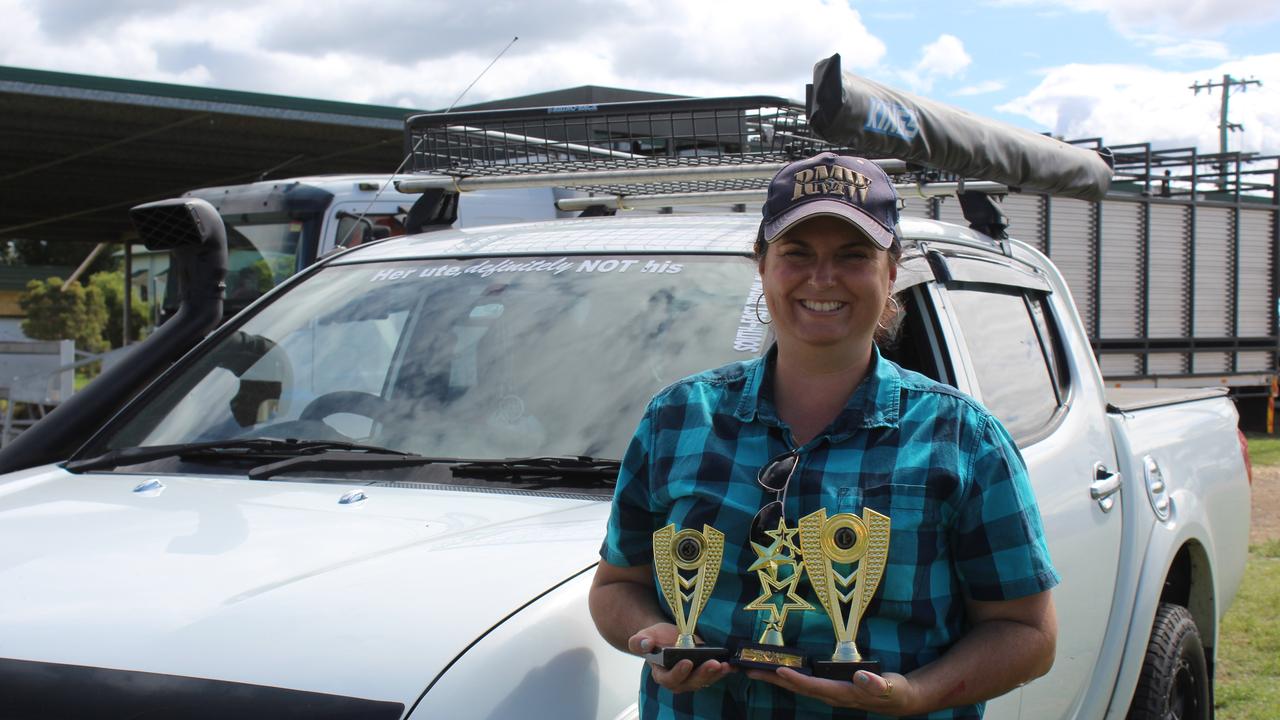 Mel Shaw-issa with her three awards from the Ute competition at the Murgon Show. Photo: Laura Blackmore