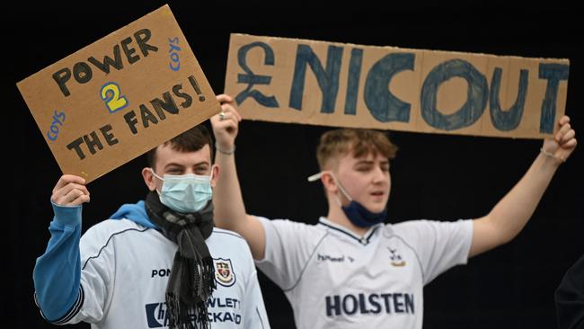 Tottenham Hotspur fans protest in London. Picture: Justin Tallis/AFP