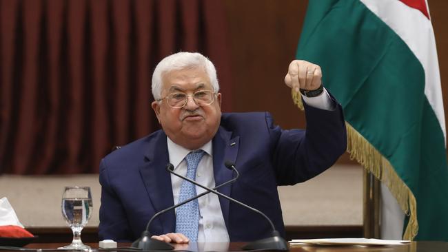 Palestinian President Mahmoud Abbas makes a point during a meeting at his headquarters in the West Bank city of Ramallah, in May 2020. Picture: AFP