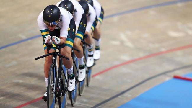 Australia’s women’s team pursuiters won gold at the world titles last week. Picture: Dean Mouhtaropoulos (Getty)