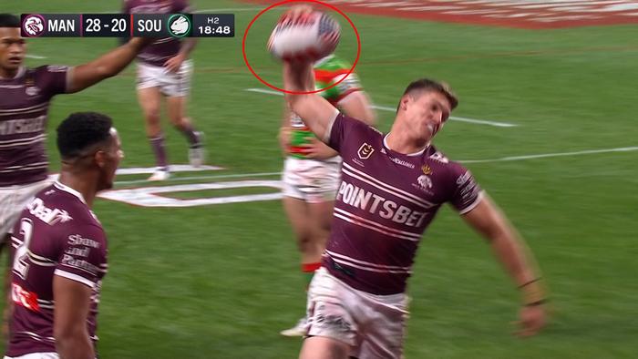 Reuben Garrick knew this was the only time he’d get to play in an NFL stadium and the Sea Eagles winger made the most of it with a US-inspired try celebration.