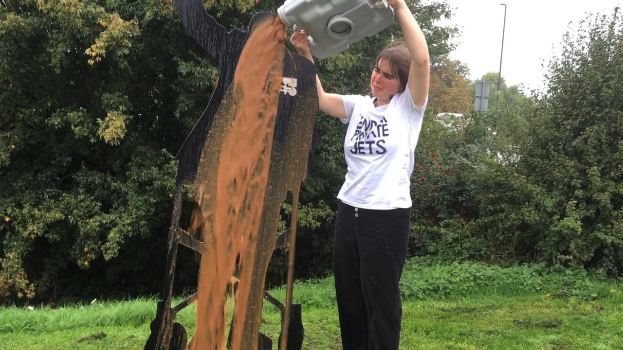 Madeleine Budd poured human poo over a memorial to Captain Tom. Picture: Twitter / @EndUKPrivateJets