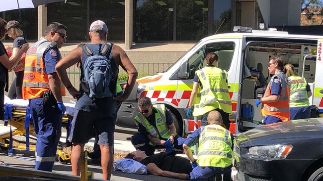 Pedestrian hit by a car in Newcastle on Darby street. Picture: Amy Ziniak