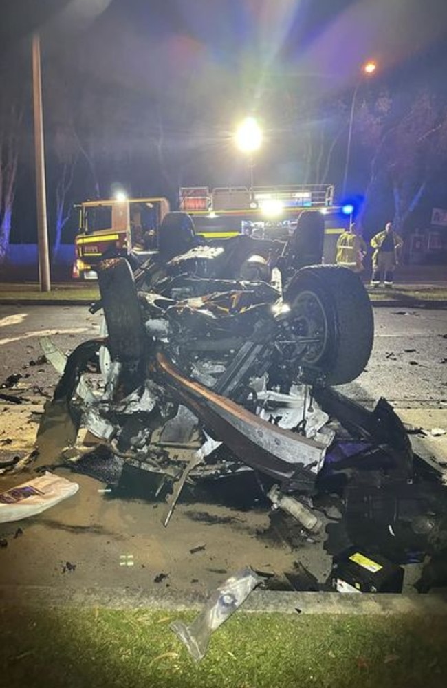 A Mercedes-Benz and LandCruiser crashed in Brisbane’s outer suburbs, leaving five people seriously injured. Picture : Queensland Ambulance Service