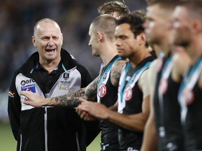 ADELAIDE, AUSTRALIA - OCTOBER 16: Power head coach Ken Hinkley is seen during the AFL First Preliminary Final match between the Port Adelaide Power and Richmond Tigers at Adelaide Oval on October 16, 2020 in Adelaide, Australia. (Photo by Ryan Pierse/Getty Images)