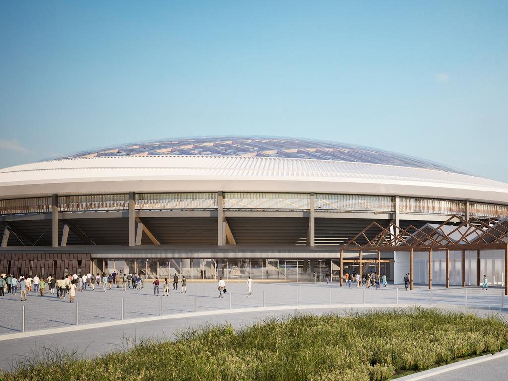 The stadium from the outside at Macquarie Point.