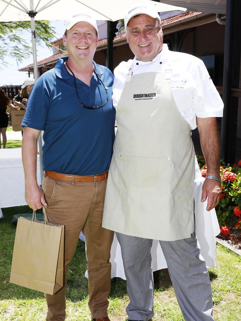 Bruce MacLaren and chef Andrew Mirosch at the Droughtmaster Australia beef launch at Brisbane Racing Club. Socials: Damien Anthony Rossi | Picture: Claudia Baxter Photography