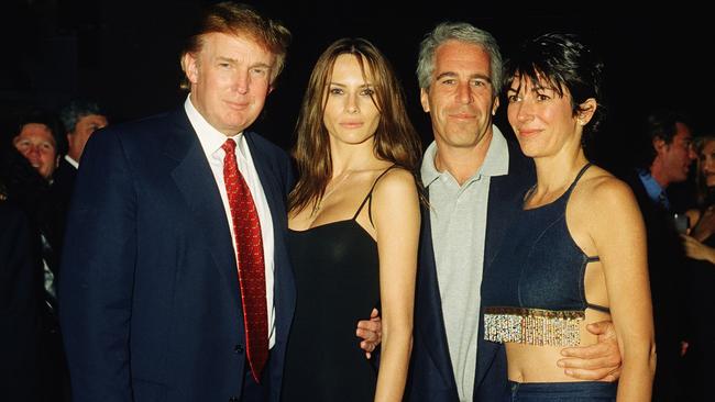 Donald Trump and his wife Melania with Epstein and Maxwell at Mar-a-Lago. Picture: Davidoff Studios/Getty Images