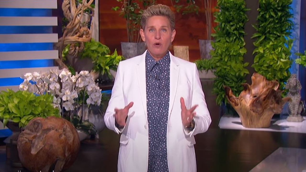 Ellen debuts her new hairdo on her talk show.