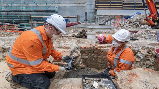 Hundreds of artefacts, some dating back to early 1800s, have been uncovered at Hunter Street’s Metro site, including a property once owned by prominent Sydney merchant, Prosper de Mestre. Picture: Supplied