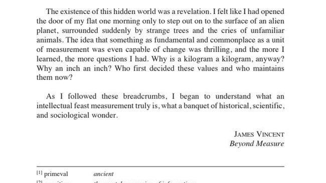 Excerpt from James Vincent's nonfiction book Beyond Measure as seen in the 2024 HSC English paper one exam. The text left some students stumped.