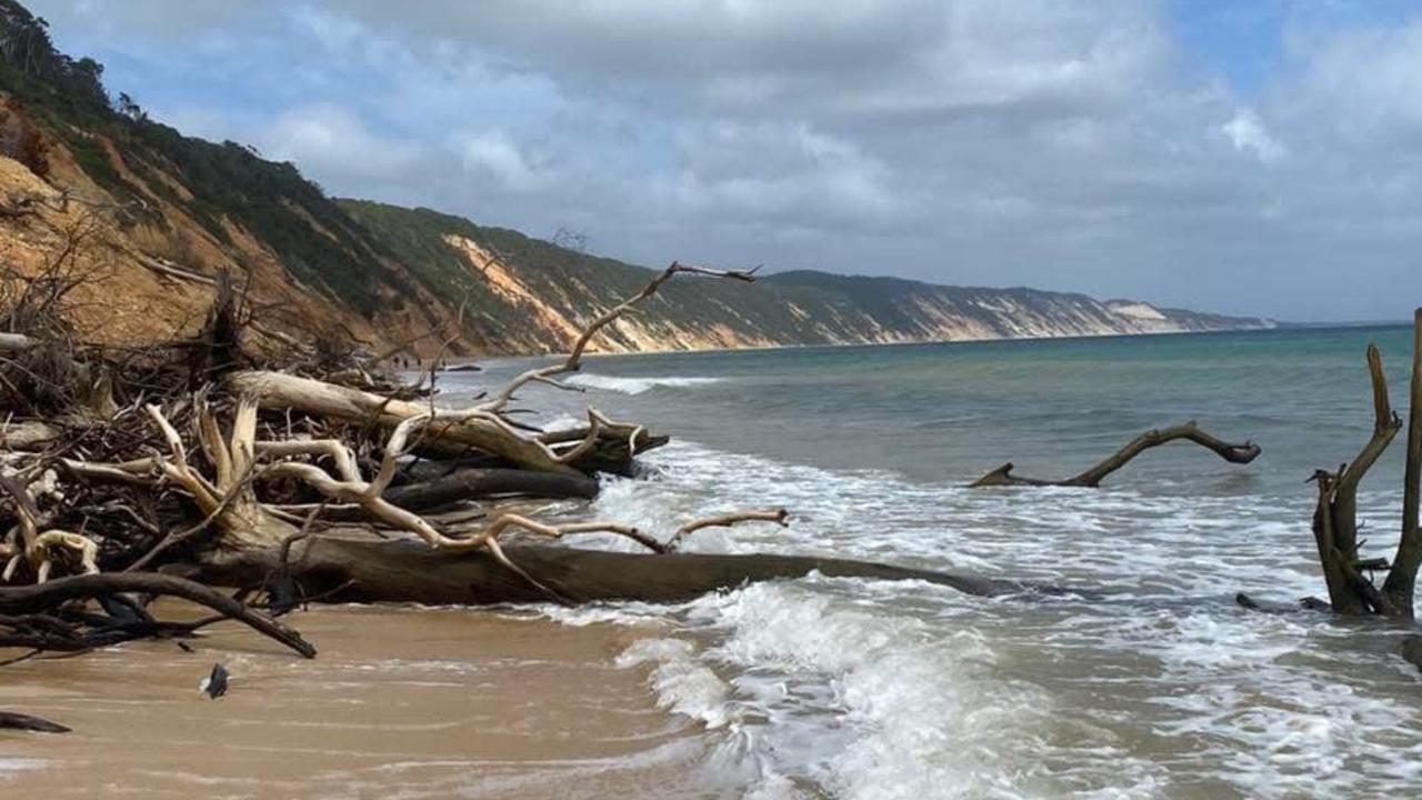 Drivers planning a summer trip between Rainbow Beach and Double Island Point will need to head inland with access between the two popular tourist spots cut by beach erosion. Picture: Facebook, The Ice Man.