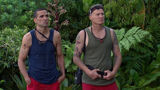 Anthony Mundine and Danny Green doing the Viper Room challenge on I'm A Celebrity ... Get Me Out Of Here! Picture: Supplied