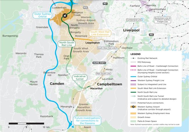 A map of the M9 Outer Sydney Orbital draft corridor.