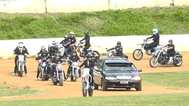 An image from the funeral of Anthony ‘Knuckles’ Gordon, who was killed in a motorbike crash in the north of Brisbane on May 3. Picture: Supplied