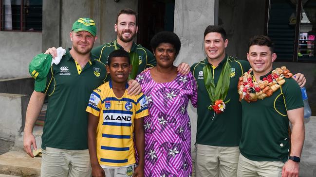 The Eels stars with Maiko mother Mere Sivo. Photo: Nathan Hopkins/NRL Photos