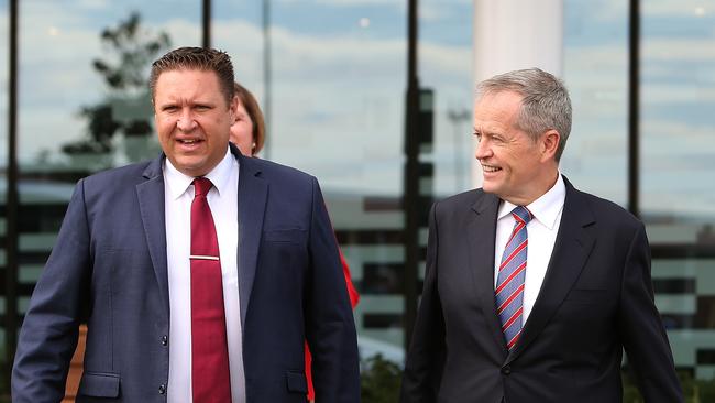 Labor candidate Simon Curtis and Opposition Leader Bill Shorten visit Casey Hospital. Picture: Kym Smith