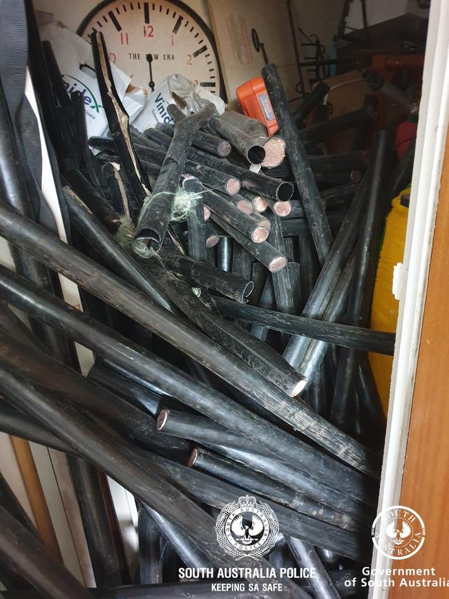 Police found a further 275 metres of suspected stolen cables stored across three different properties. Picture: SA Police