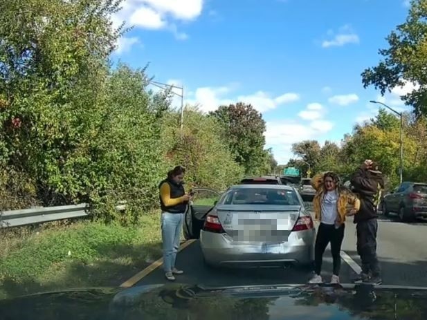 A woman believes she was targeted by alleged insurance fraudsters after a suspicious collision on a New York highway. Picture: TikTok