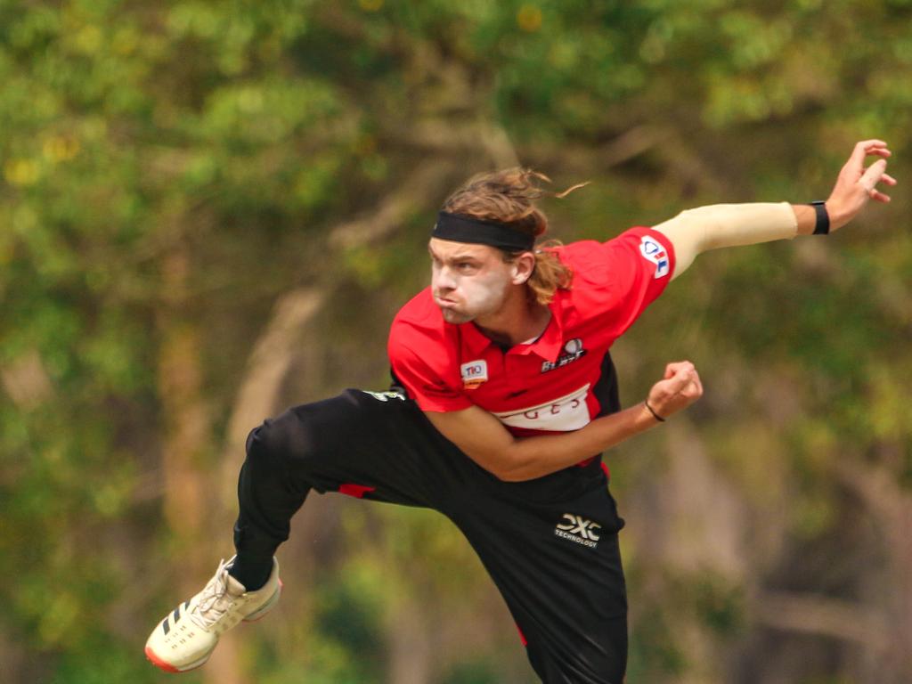 Corey Rocchiccioli bowling at DXC Arena in last year’s Strike League. Picture: Glenn Campbell.