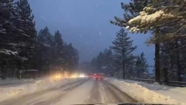 Snowy Scenes Around Lake Tahoe As Drivers Warned To Prepare For ...