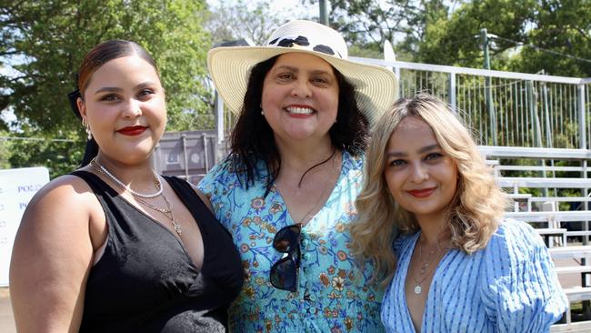 Alaina Creamer, Arlene Moodley and Michaela Creamer at the Noosa Polo and Provedores on October 14, 2023.