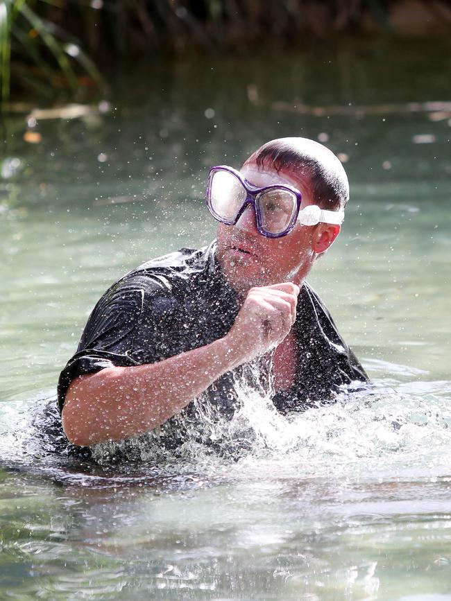 Tim Faulkner watches his back. Picture: Sue Graham