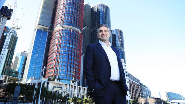 Lendlease chief executive Tony Lombardo, at Barangaroo in Sydney, says governments must make sure workers can afford to live in cities. Picture: John Feder