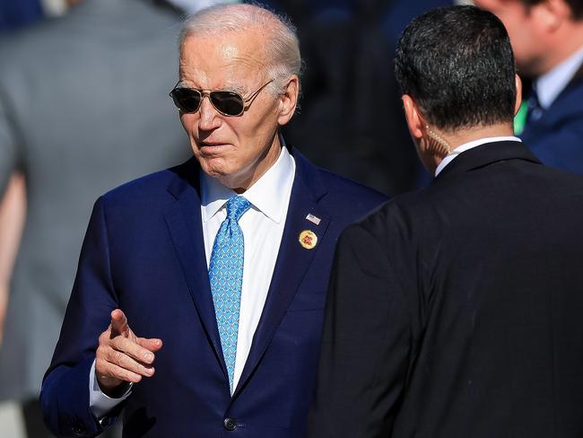 US President Joe Biden talks with his security as part of the G20 Summit 2024 at Museu de Arte Moderna in Rio de Janeiro, Brazil. Picture: Getty Images