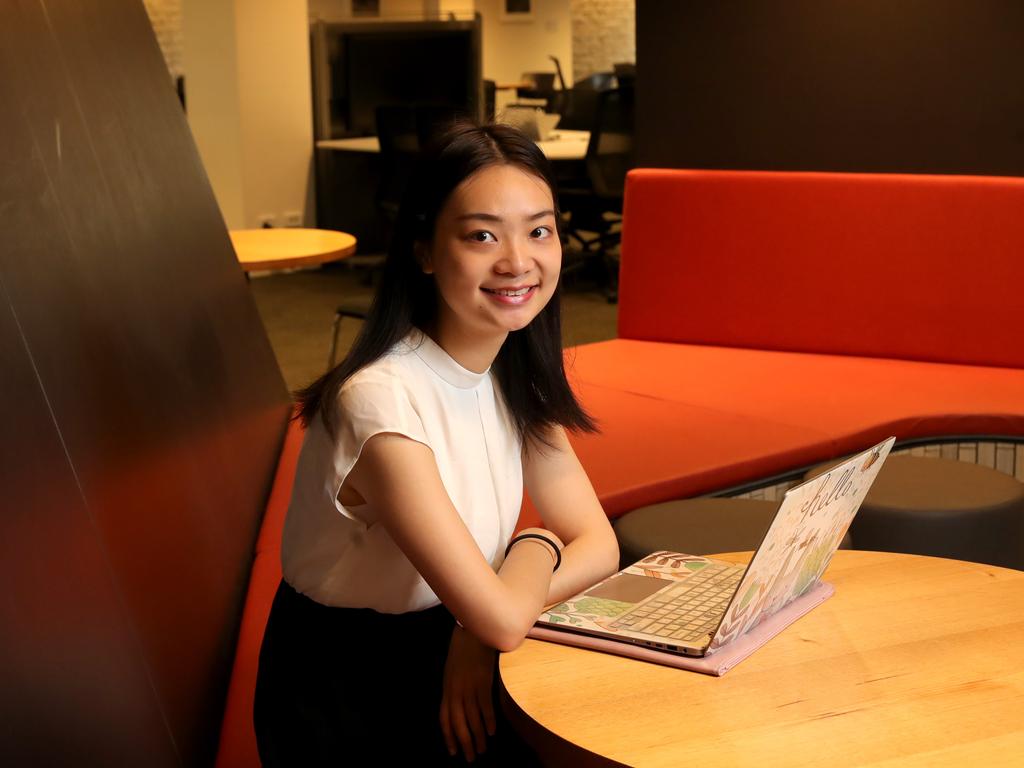 Chinese student Yi Su works on an online collaborative project at Monash University with other Chinese students, including some stranded in China by the coronavirus. Picture: Stuart McEvoy/The Australian