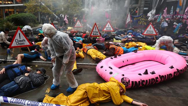 Extinction Rebellion climate activists in London this week. Picture: Peter Nicholls/Getty Images