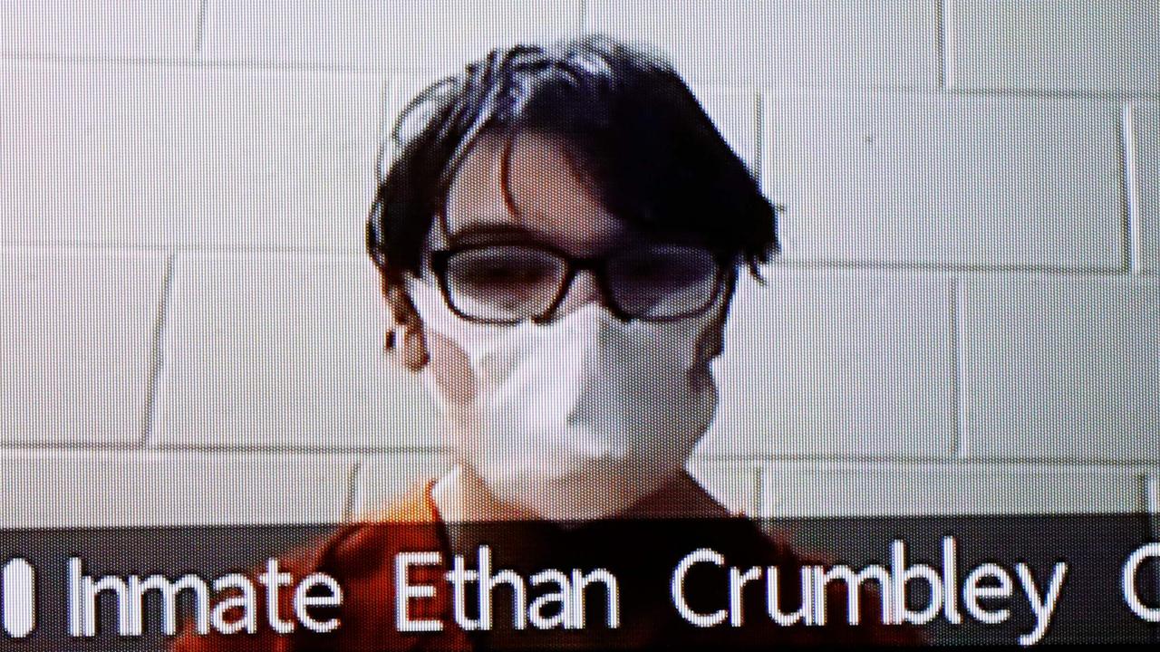 Accused Oxford High School gunman Ethan Crumbley in court via video for a probable cause conference. Picture: Jeff Kowalsky/AFP