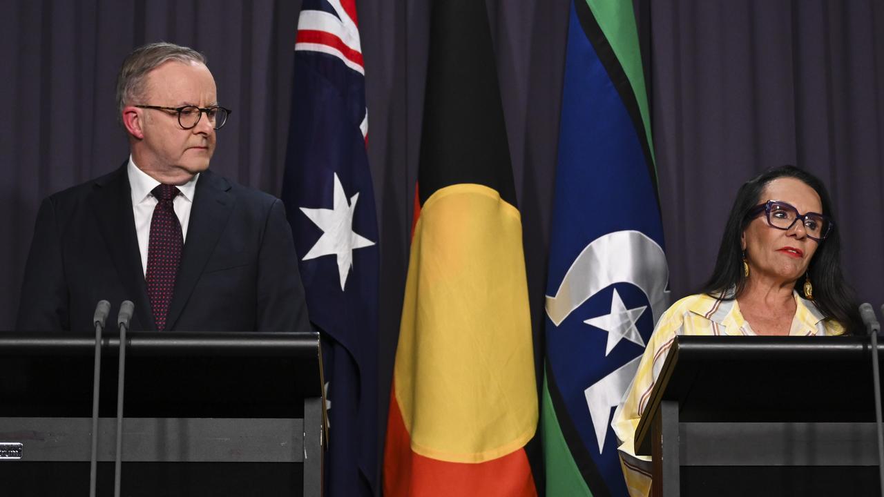 The Prime Minister Anthony Albanese and former Indigenous Australians minister Linda Burney hold a press conference after the Voice to parliament was defeated in the referendum. Picture: NCA NewsWire / Martin Ollman