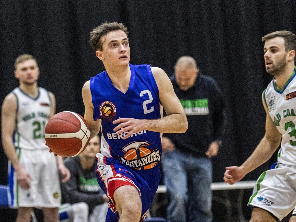 David Werth, Mountaineers. QSL basketball mens, Mountaineers vs Gold Coast Rollers. Friday, June 18, 2021. Picture: Nev Madsen.