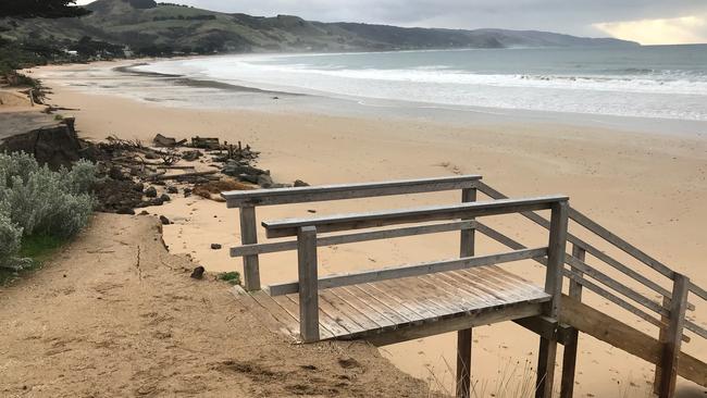 Erosion at Apollo Bay after storms in June. Picture: Sally Cannon