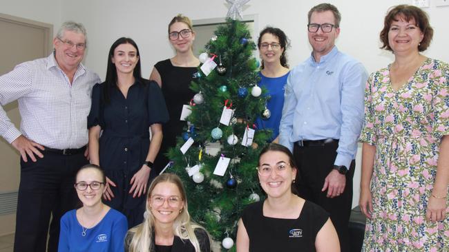 At the launch of the he Carey Group Wishing Tree Appeal were L-R back row - Robert Carey, Brittany Faulkner, Maddy Mawle, Ruth Massey, Greg Stanton and Nicole Dye. with Sarah Downing, Sonja Arnold and Britney Anastasi in front. Picture: Alison Paterson