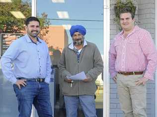 RURAL MARKET: Elders sale agent Terry Deefholts, Norman Arkan and rural sales agent Angus McDonald. Picture: Caitlan Charles