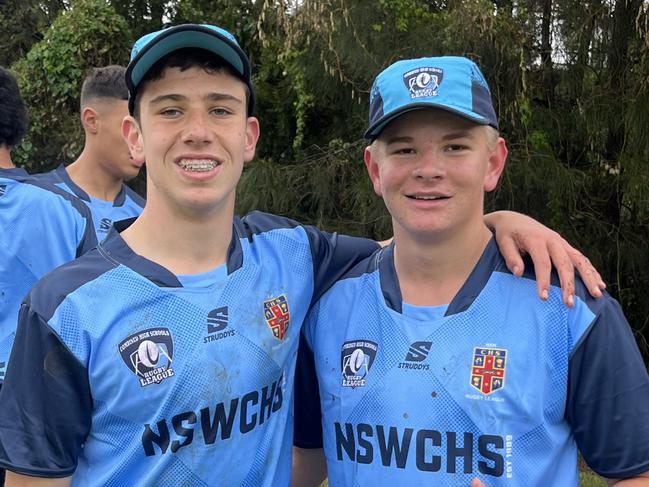 NSW Combined High Schools captain Hayden Bell (left) with teammate Curtis Brown.