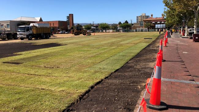 The fence is down at the old Le Cornu site at 88 O'Connell St, North Adelaide.