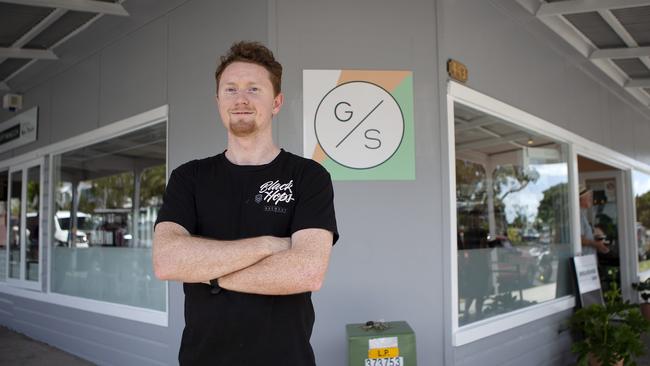 Bradley Edwards in front of his restaurant Groundhog Social. Picture: AAP/Sarah Marshall