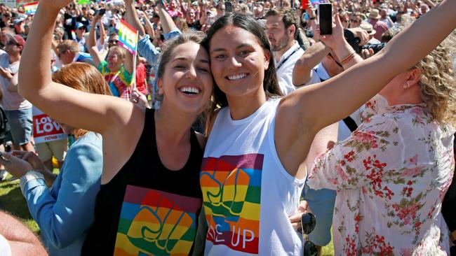 Marriage Equality supporters gathered at Prince Alfred Park in Surry Hills. Picture: Toby Zerna