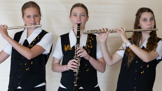 Abigail Morrison, Rae-leigh Weber, Rani Chandler Marchella Kendall and Florence Penny from the James Nash State High School Concert Band at the Gympie Eisteddfod. July 31, 2023. Picture: Christine Schindler