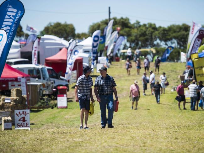 Russell Hussey, Woolsthorpe, and Peter Hussey, Warrnambool, at the Sungold Field Day, 2017.Photo: DANNIKA BONSER