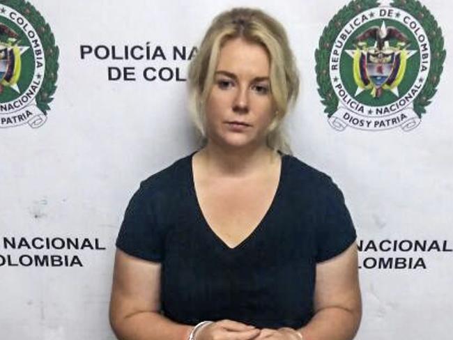 Colombian Police handout image of Cassie after she was arrested in possession of 5.8kg of cocaine on April 13 in Bogota.