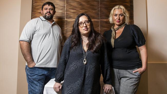 Inna Mitelman, centre, with charity concert performers Eugene Kravets and Lara Khronovska. Picture: Aaron Francis